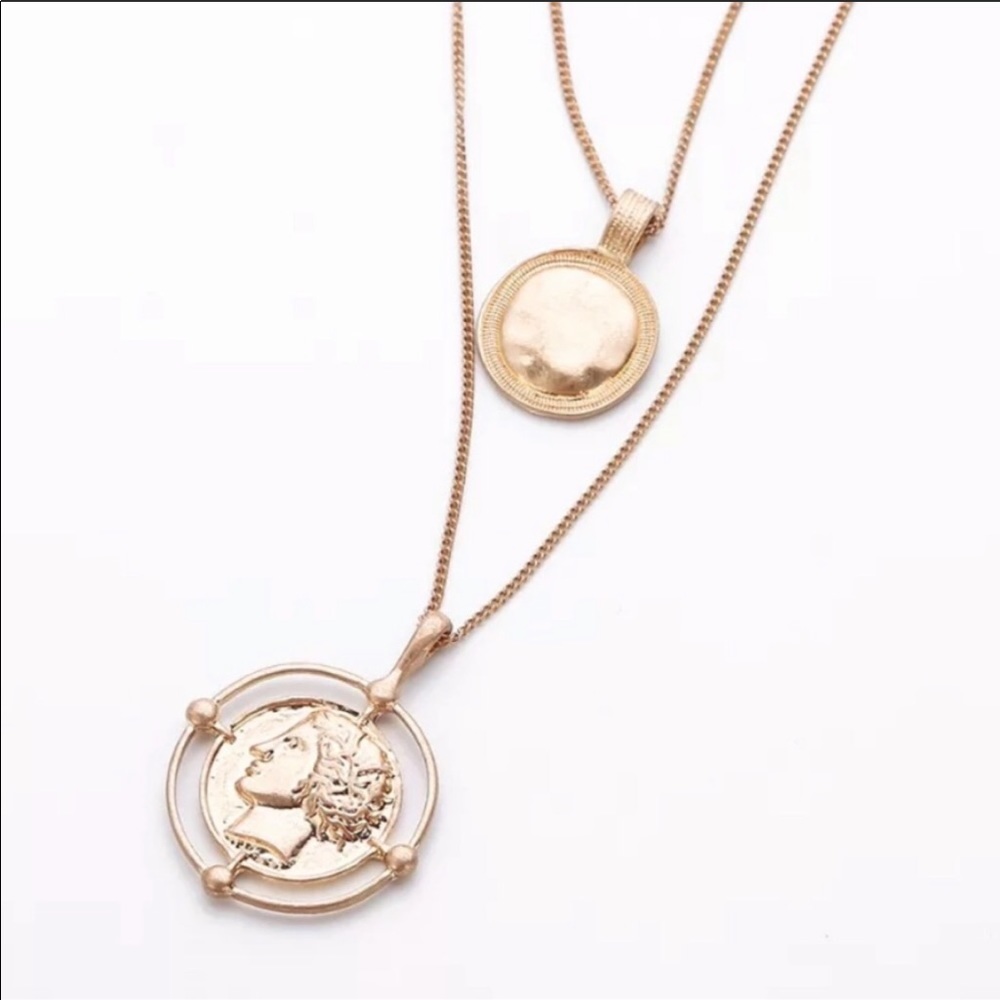 Vintage Double Layer Gold Coin Medallion Necklace - Picture 5 of 8